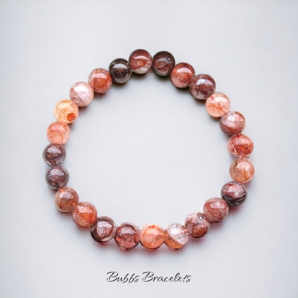 Red Hematoid Quartz Crystal Bracelet 8mm Natural Stones Unisex - Picture 2 of 3